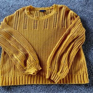 American Eagle Women’s Sweater   Gold Eyelet Knit Balloon Sleeve Pullover  Sz M